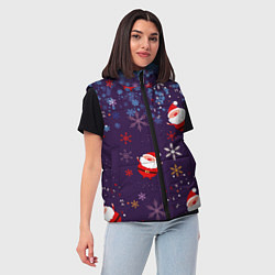 Женский жилет Дед Мороз в снежинках, цвет: 3D-черный — фото 2