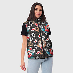 Женский жилет Алиса в стране чудес - карты и время, цвет: 3D-черный — фото 2