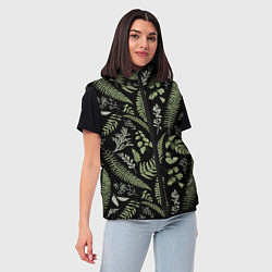 Женский жилет Зелёные листья папоротника на черном фоне, цвет: 3D-черный — фото 2