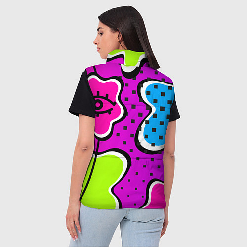 Женский жилет Яркий абстрактный узор в стиле 90х, неоновые цвета / 3D-Красный – фото 4