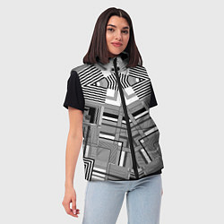 Женский жилет Черно белый современный геометрический узор Симмет, цвет: 3D-красный — фото 2