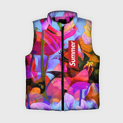 Женский жилет Красочный летний цветочный паттерн Summer color pa, цвет: 3D-черный