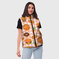 Женский жилет PIZZA DONUT BURGER FRIES ICE CREAM pattern, цвет: 3D-светло-серый — фото 2