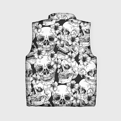 Женский жилет Чёрно белые черепа и маки / 3D-Черный – фото 2