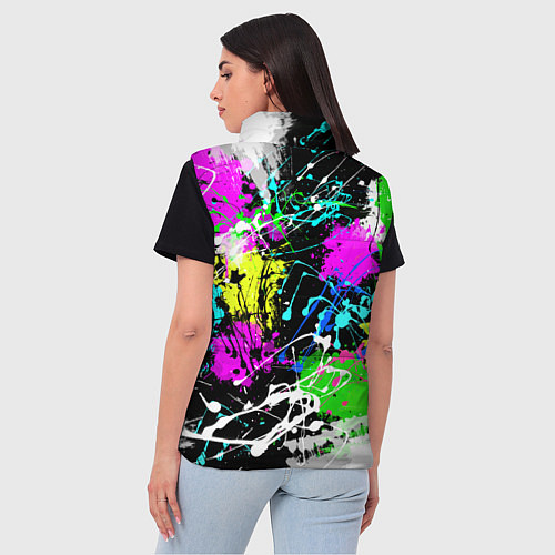 Женский жилет Разноцветные пятна краски на черном фоне / 3D-Красный – фото 4