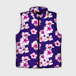 Женский жилет Цветы Розовые Гибискус На Синем Фоне, цвет: 3D-красный