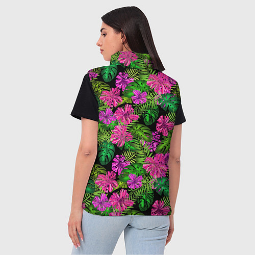 Женский жилет Тропические листья и цветы на черном фоне / 3D-Красный – фото 4