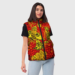 Женский жилет Хохломская Роспись Две Птици На Красном Фоне, цвет: 3D-красный — фото 2