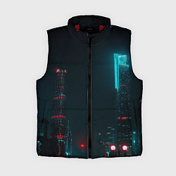 Женский жилет Неоновые высотки в городе - Светло-синий