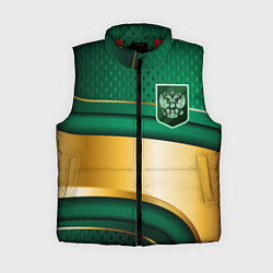 Женский жилет Герб России на зеленой абстракции, цвет: 3D-красный