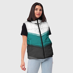 Женский жилет Абстрактный полосатый серо-бирюзовый узор, цвет: 3D-черный — фото 2