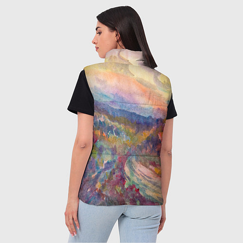 Женский жилет Осенний пейзаж акварель / 3D-Красный – фото 4