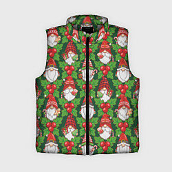 Женский жилет Новогодние гномы - паттерн, цвет: 3D-светло-серый