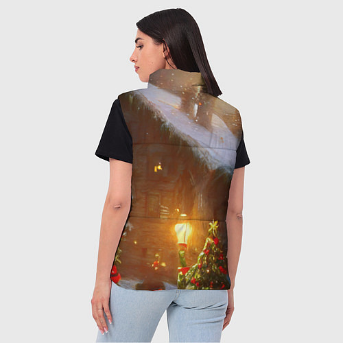 Женский жилет Cельский коттедж, засыпанный снегом / 3D-Красный – фото 4