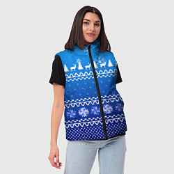 Женский жилет Новогодний узор на синем фоне, цвет: 3D-светло-серый — фото 2
