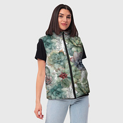 Женский жилет Акварельные суккуленты - паттерн, цвет: 3D-черный — фото 2