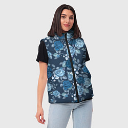Женский жилет Голубые розы паттерн, цвет: 3D-светло-серый — фото 2