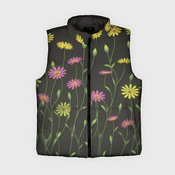 Женский жилет Полевые цветочки на темном фоне, цвет: 3D-черный