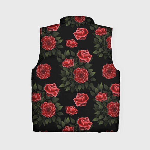 Женский жилет Красные розы на черном - паттерн / 3D-Черный – фото 2