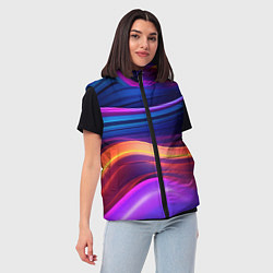 Женский жилет Волнистые неоновые линии, цвет: 3D-черный — фото 2