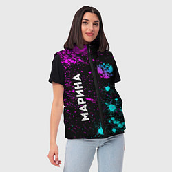 Женский жилет Марина и неоновый герб России: надпись, символ, цвет: 3D-черный — фото 2