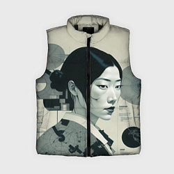 Женский жилет Сосредоточение вокруг японской девушки, цвет: 3D-черный
