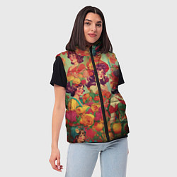 Женский жилет Винтажные ретро леди и цветы, цвет: 3D-черный — фото 2