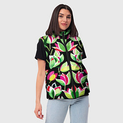 Женский жилет Зеркальный паттерн из тюльпанов - мода, цвет: 3D-красный — фото 2