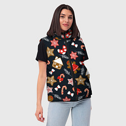 Женский жилет Рождественские пряники - праздничный паттерн, цвет: 3D-красный — фото 2