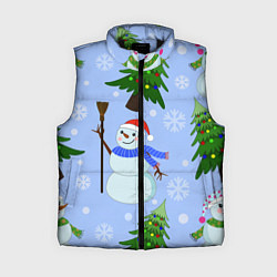 Женский жилет Снеговики с новогодними елками паттерн, цвет: 3D-черный