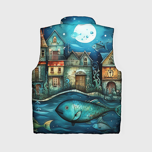 Женский жилет Сказочные рыбовы в стиле фолк-арт» / 3D-Черный – фото 2