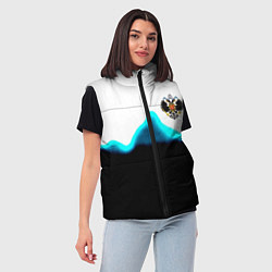 Женский жилет Герб РФ синяя волна, цвет: 3D-черный — фото 2