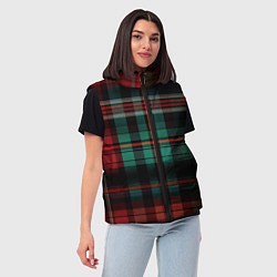 Женский жилет Красно-зелёная шотландская клетка, цвет: 3D-черный — фото 2