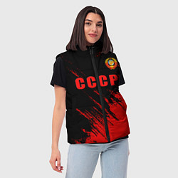 Женский жилет СССР герб брызги красок, цвет: 3D-черный — фото 2