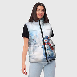 Женский жилет Новогодний день со снеговиком, цвет: 3D-красный — фото 2