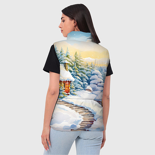 Женский жилет Дорожка к новогоднему дому / 3D-Красный – фото 4