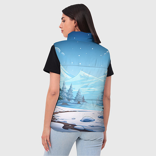 Женский жилет Новогодний пейзаж с елками / 3D-Красный – фото 4