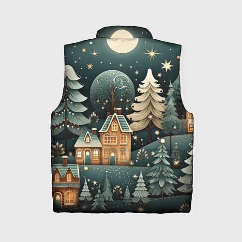 Женский жилет Снежная деревня в праздничном наряде / 3D-Черный – фото 2