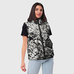 Женский жилет Чёрно белый цветочны узор, цвет: 3D-светло-серый — фото 2