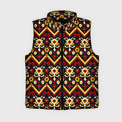 Женский жилет Черно оранжевый узор икат, цвет: 3D-черный