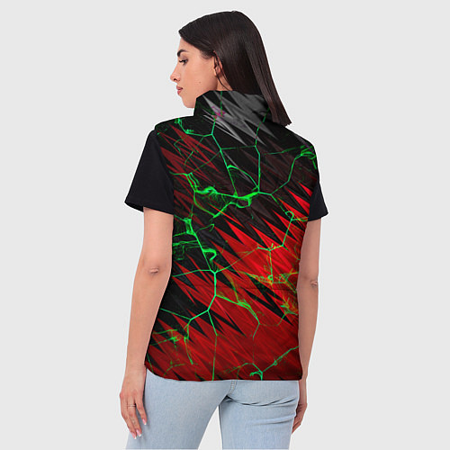 Женский жилет Зелёные трещины узоры / 3D-Красный – фото 4