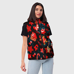 Женский жилет Рождественские узоры красные, цвет: 3D-черный — фото 2