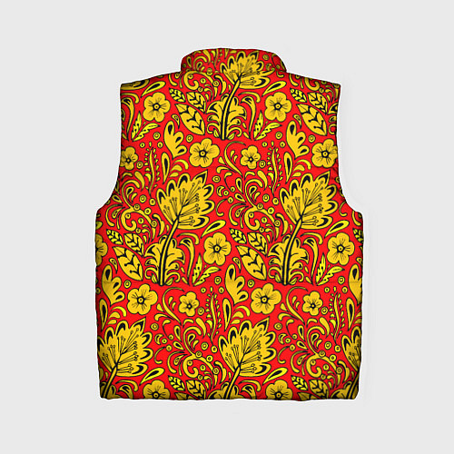 Женский жилет Хохломская роспись золотистые цветы на красном фон / 3D-Черный – фото 2