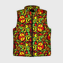 Женский жилет Хохломская роспись красные цветы и ягоды, цвет: 3D-светло-серый