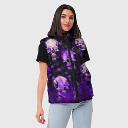 Женский жилет Фиолетовые черепа на зелёном фоне, цвет: 3D-черный — фото 2