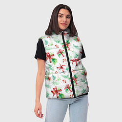 Женский жилет Елочные ветки и подарки с красным бантом акварелью, цвет: 3D-красный — фото 2
