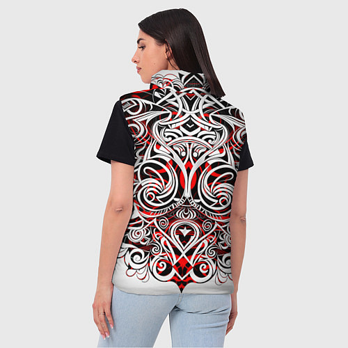 Женский жилет Чёрно красные трайбл узоры / 3D-Красный – фото 4