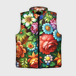 Женский жилет Жостово роспись цветы традиционный узор, цвет: 3D-красный
