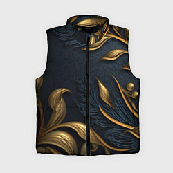 Женский жилет Лепнина объемные золотые узоры на темном синем фон, цвет: 3D-черный