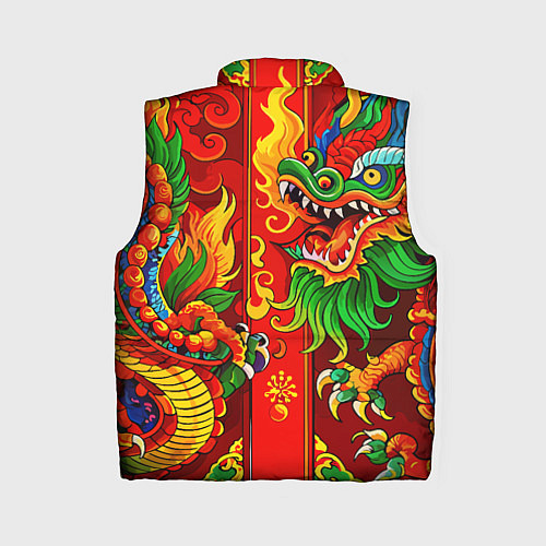 Женский жилет Японский традиционный красный дракон золотой узор / 3D-Черный – фото 2